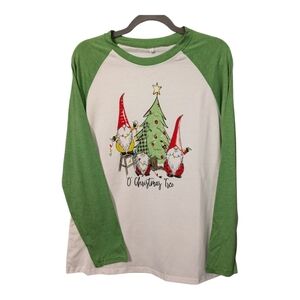 Oh Christmas Tree Gnomes Medium Raglan Baseball T-shirt NWOT